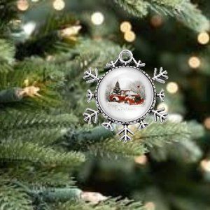 Retro Farm Truck Farmhouse Silver Snowflake Christmas Ornament Home Decor New
